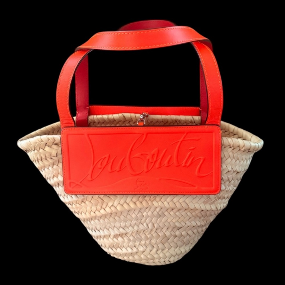 Christian Louboutin Orange and Tan Woven Bag Straw Tote authentic COA INCLUDED - Picture 3 of 16